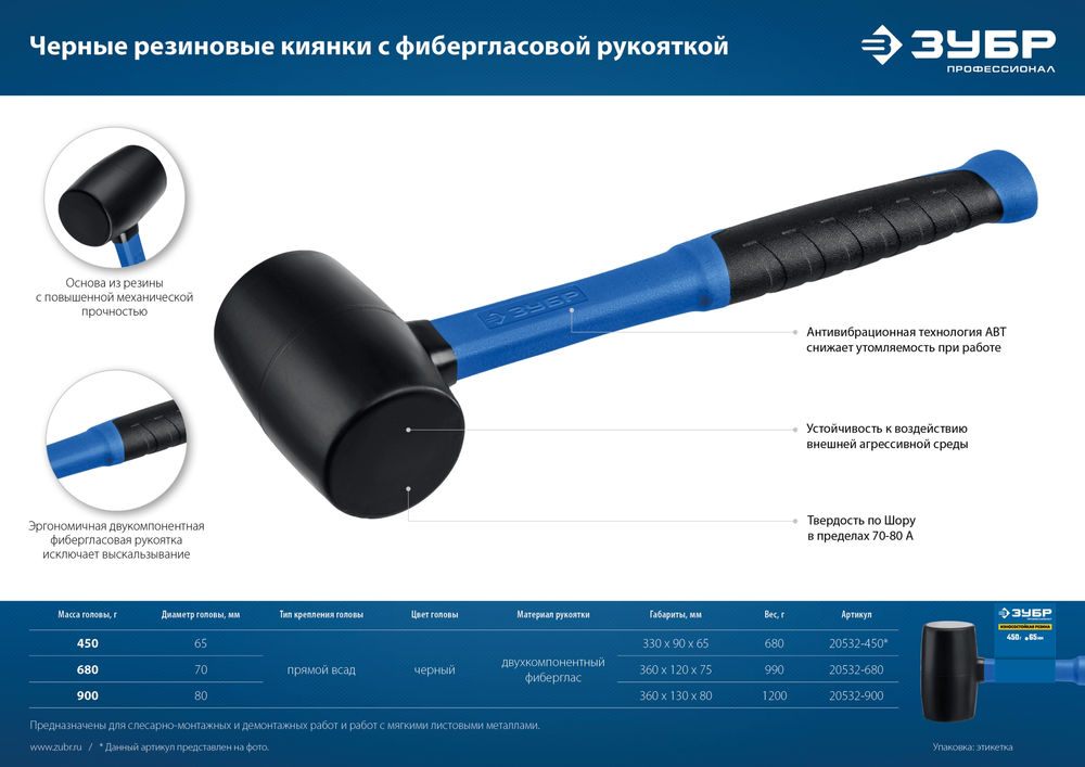 Киянка резиновая 680 г чёрная Профессионал ЗУБР 20532-680