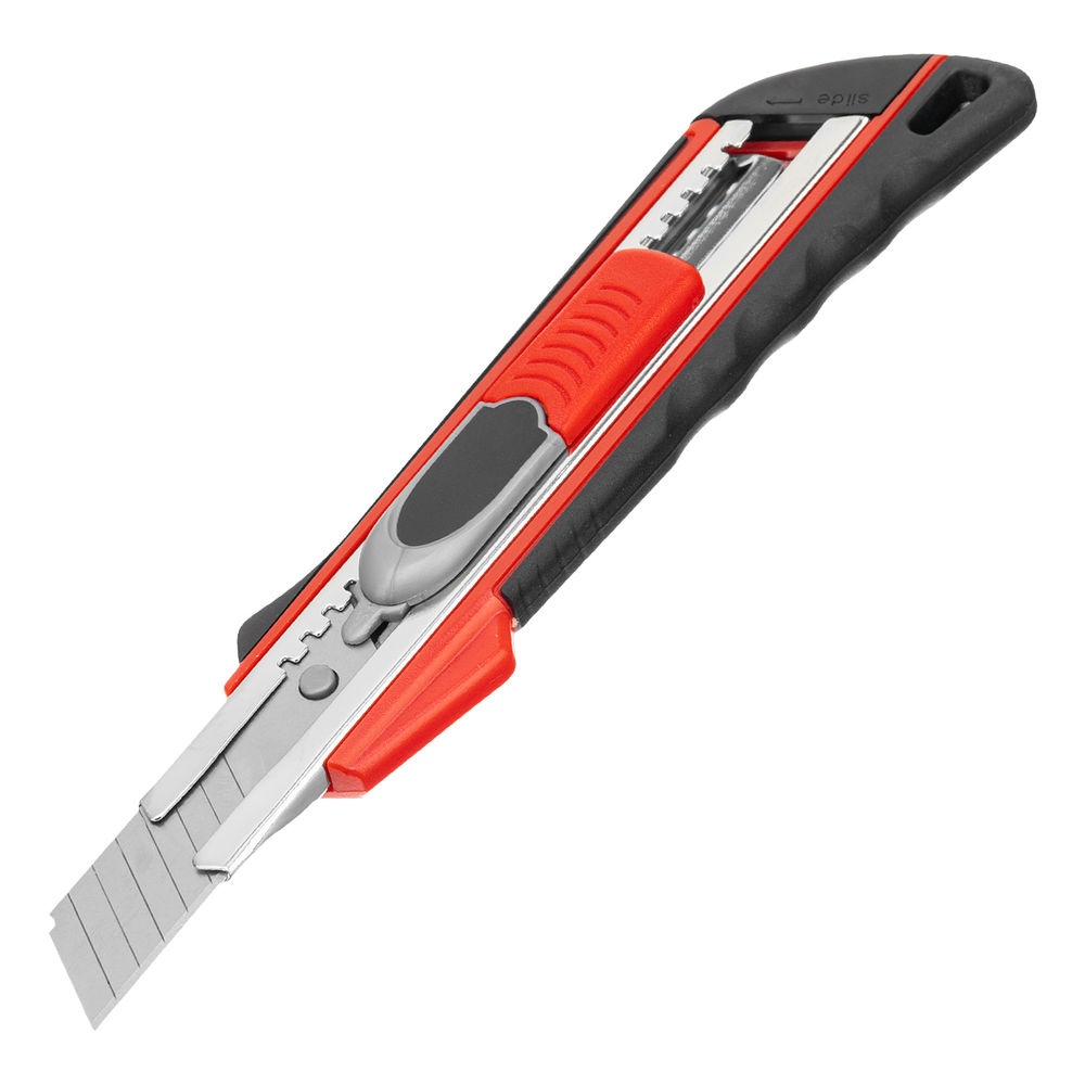Нож, 18 мм, выдвижное лезвие Quick blade металлическая направляющая, двойная фиксация, эргономичная двухкомпонентная рукоятка Matrix (78936)