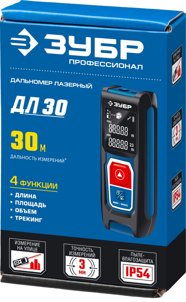 Дальномер 30 м лазерный Профессионал ЗУБР ДЛ-30 34927