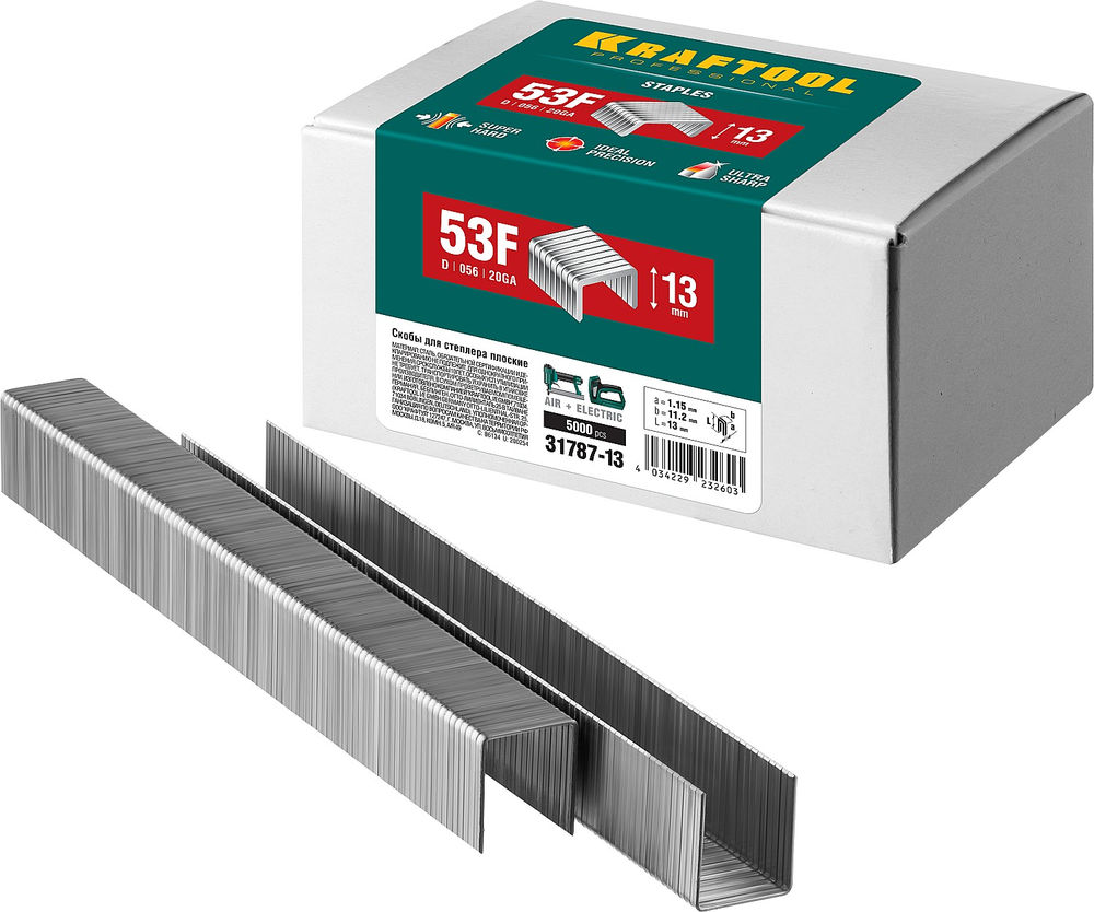 Скобы тип 53F (D/056), 13 мм, калибр 23GA, 5000 шт KRAFTOOL 31787-13