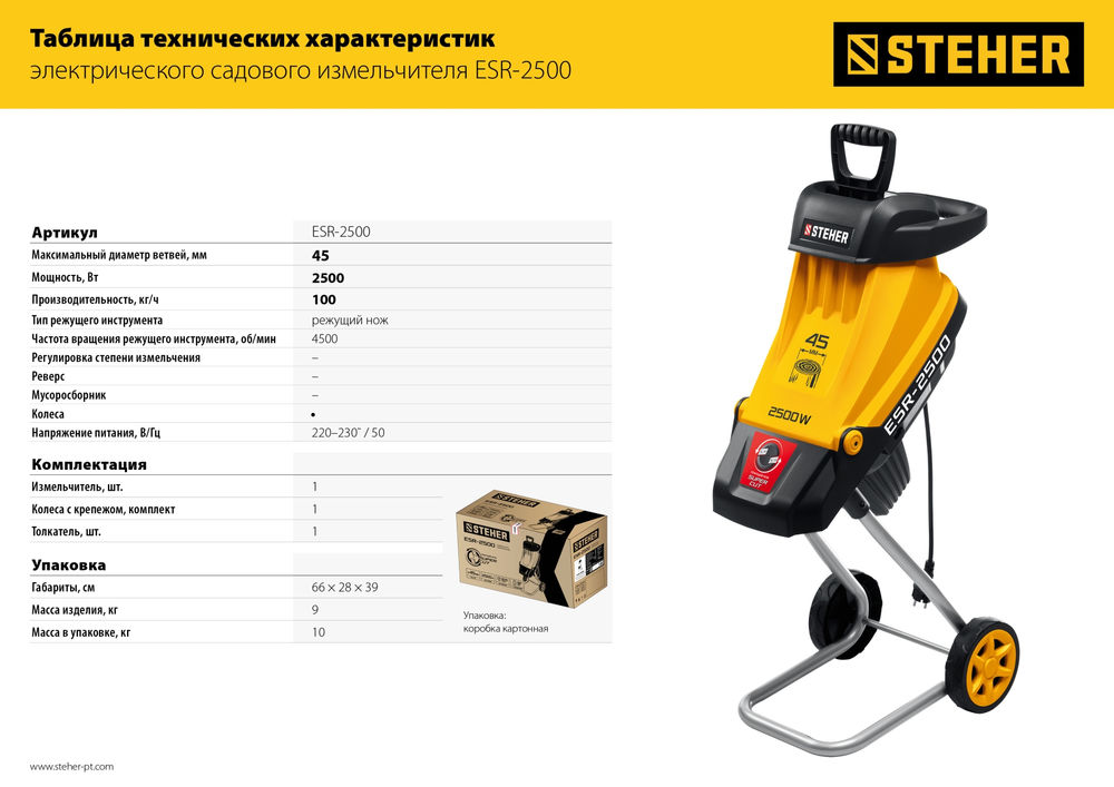 Измельчитель садовый электрический 2500 Вт STEHER ESR-2500