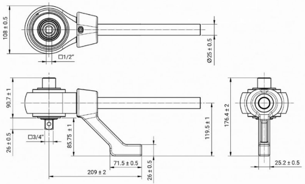 Усилитель крутящего момента, мультипликатор 1:5, 1/2 х 3/4 1500 Нм, GARWIN INDUSTRIAL, 520225-34-15-1500