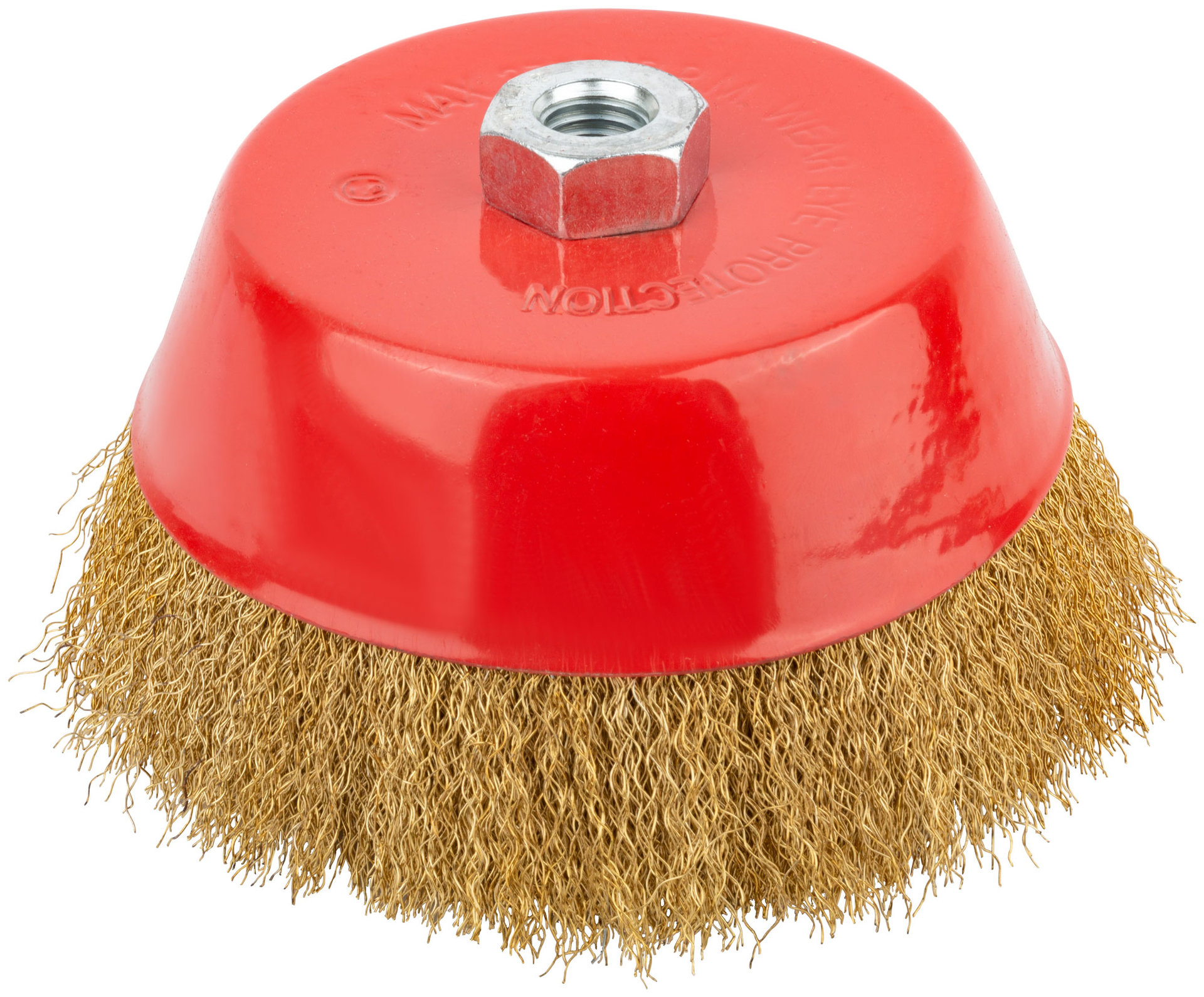 Корщетка чашечная, гайка М14, стальная латунированная волнистая проволока 150 мм (39040)