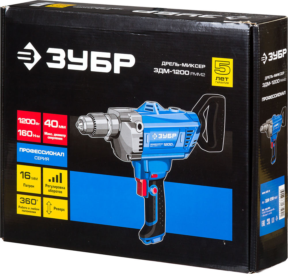 Дрель-миксер 1200 Вт 16 мм Профессионал ЗУБР ЗДМ-1200 РММ2