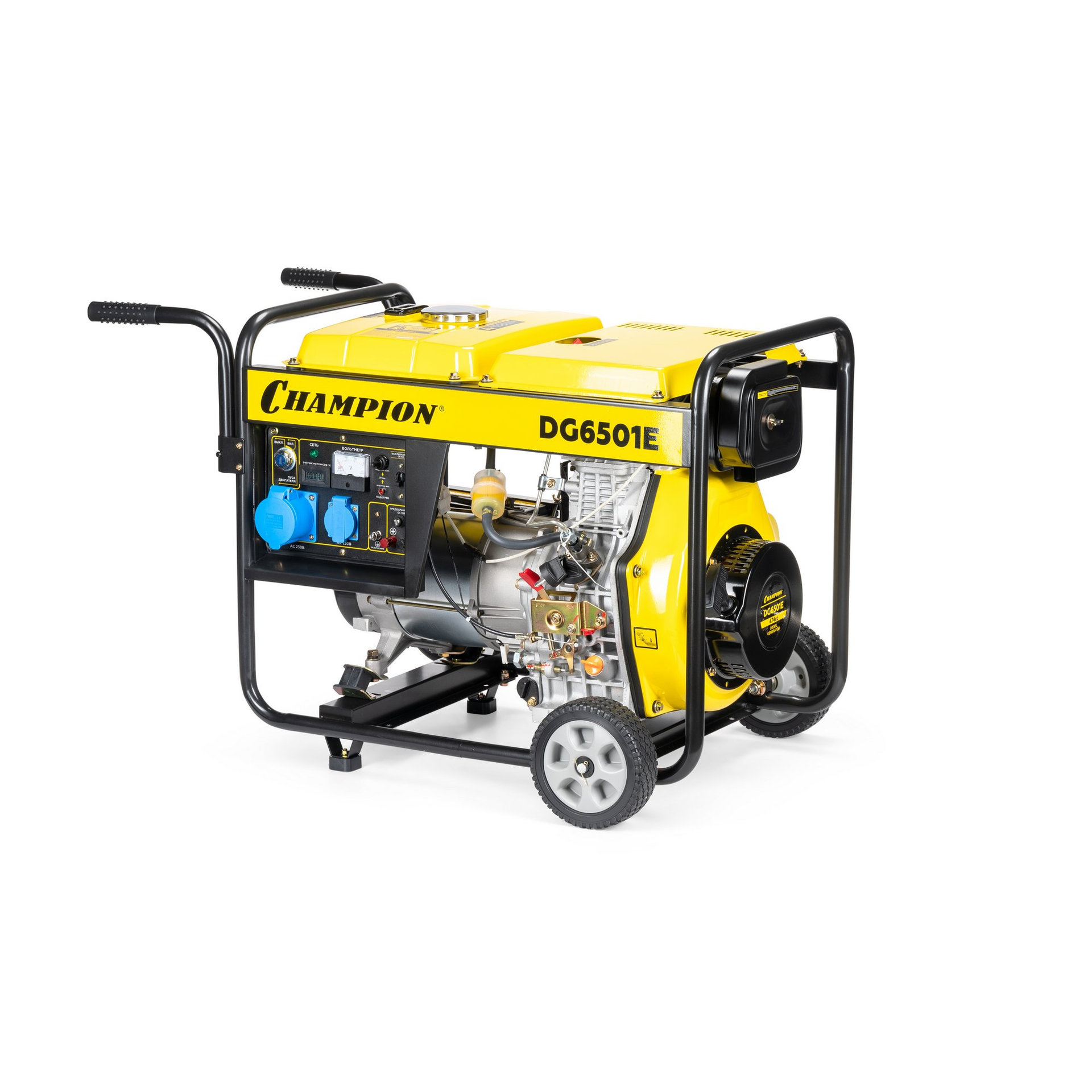 Генератор диз. CHAMPION DG6501E (5/5,5кВт 8,9лс 12,5л 12V 99кг эл.стартер, колеса, счетчик) (DG6501E)