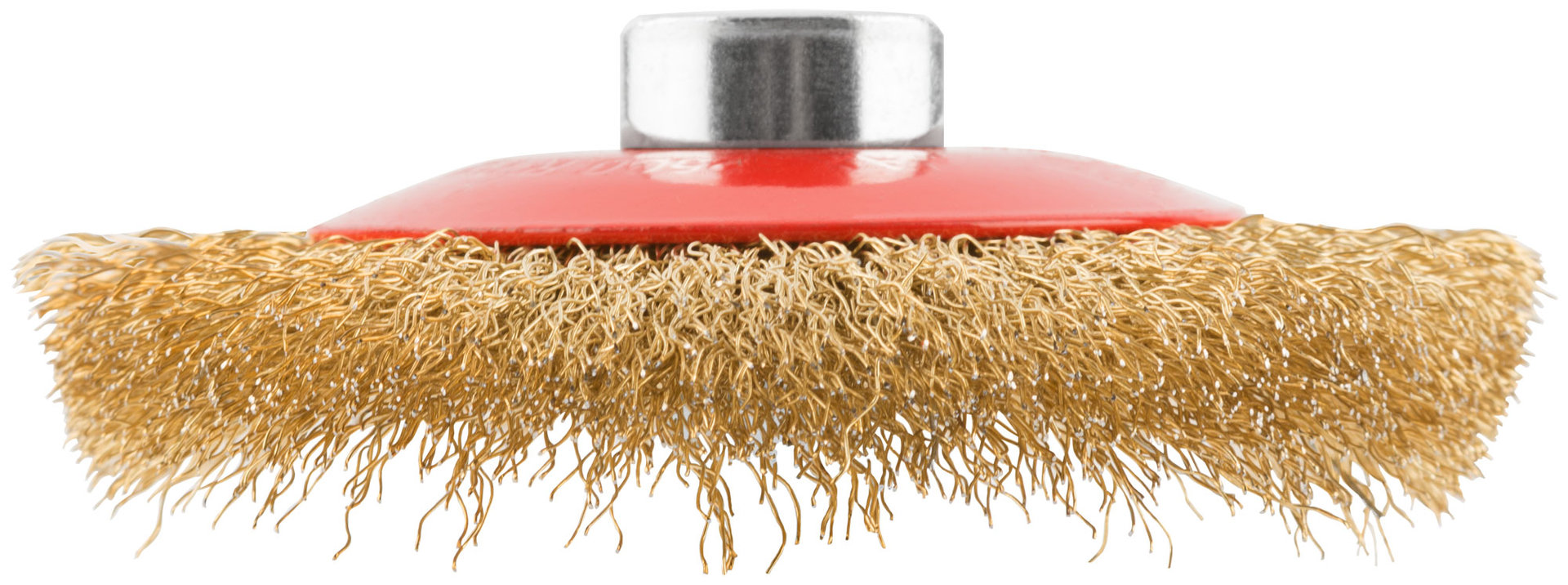 Корщетка-колесо с наклоном, гайка М14, стальная латунированная волнистая проволока 100 мм (39050)