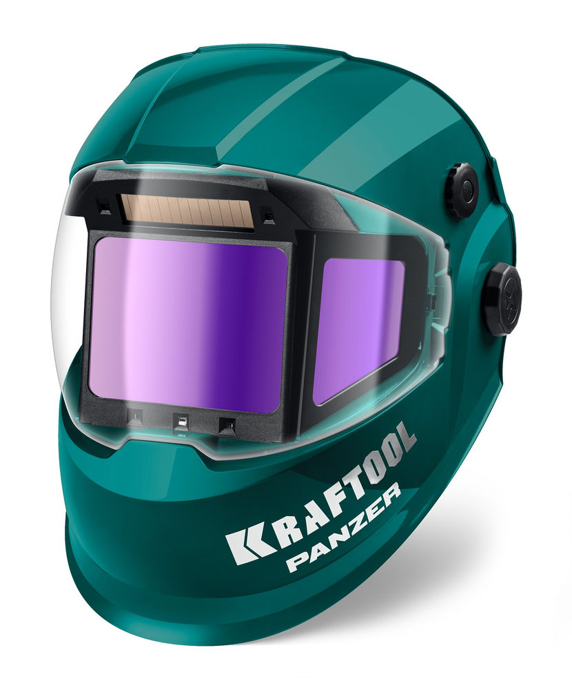 Маска сварщика PANZER хамелеон, с панорамным трёхсторонним светофильтром, затемнение 3/4–8/9–14 KRAFTOOL 11061