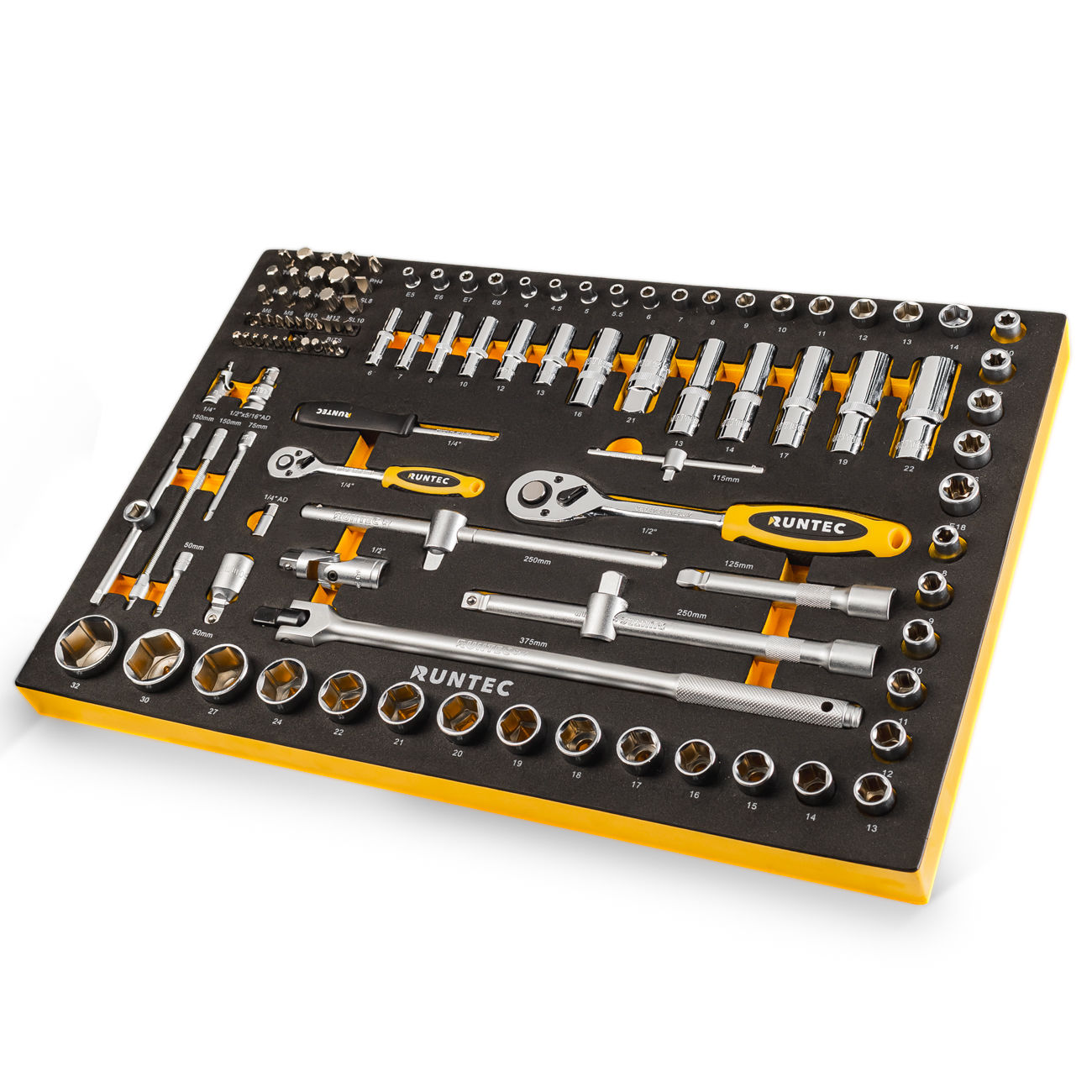 RUNTEC RT-HT1E110 Набор торцевых головок с аксессуарами RUNTEC 1/2, 1/4 в ложементе EVA, 110 предметов (RT-HT1E110)