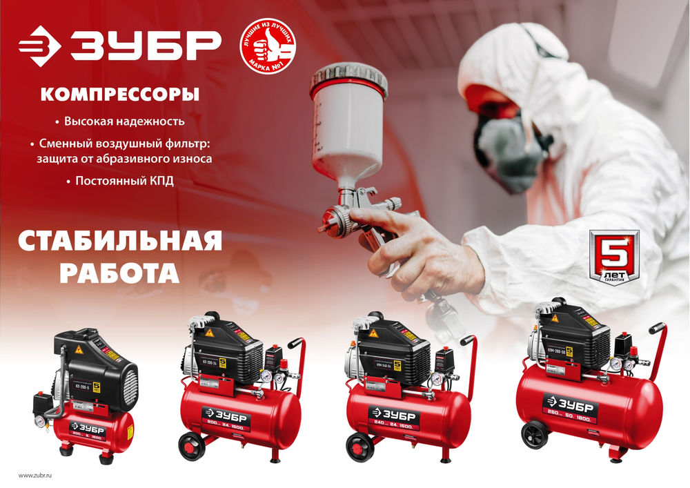 Компрессор безмасляный 200 л/мин, 24 л, 1500 Вт, 6 предметов ЗУБР КП-200-24 Н6