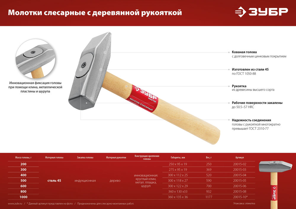 Молоток слесарный 500 г ЗУБР 20015-05_z02
