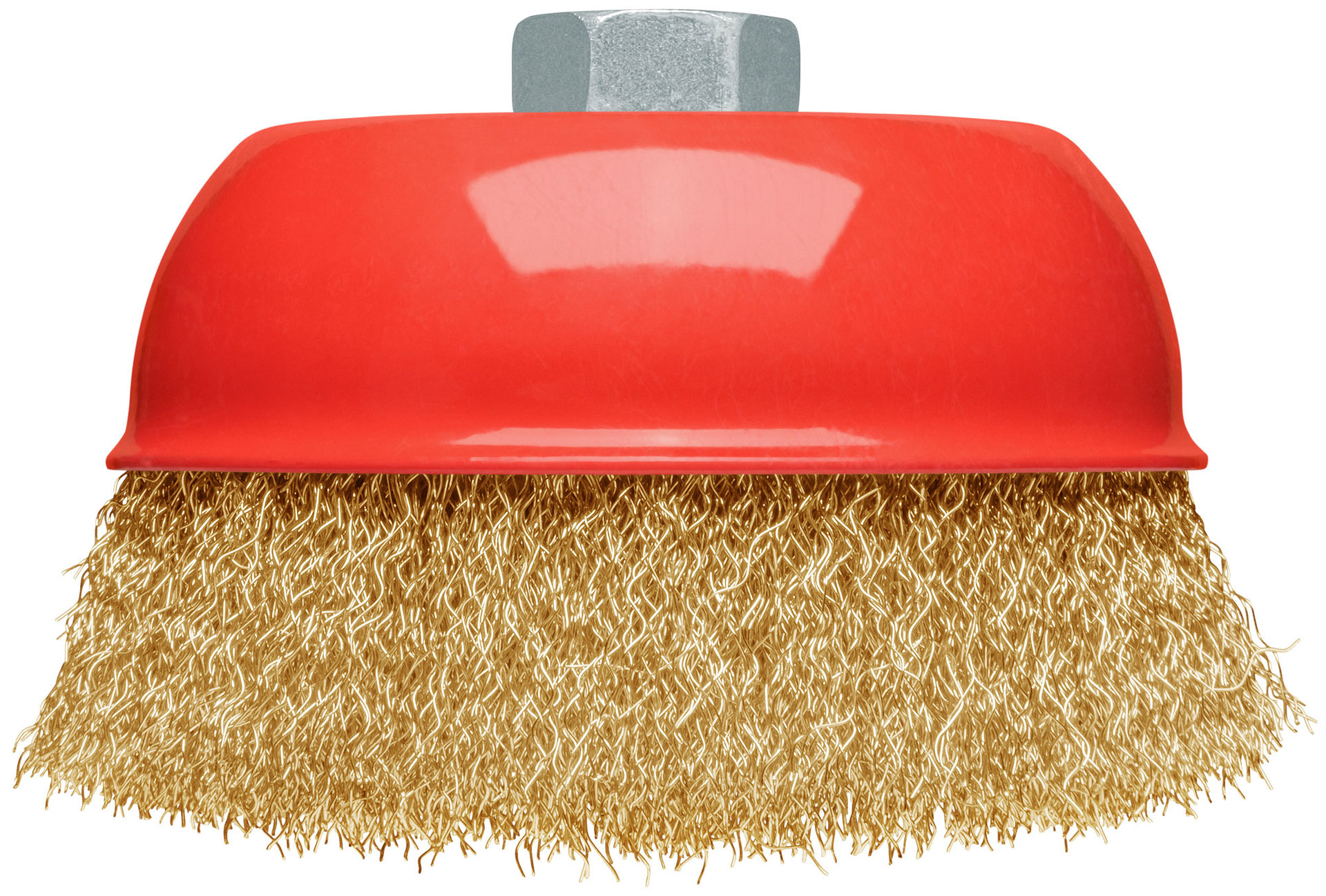 Корщетка-чашка, гайка М14, стальная латунированная волнистая проволока 125 мм, блистер (39094)