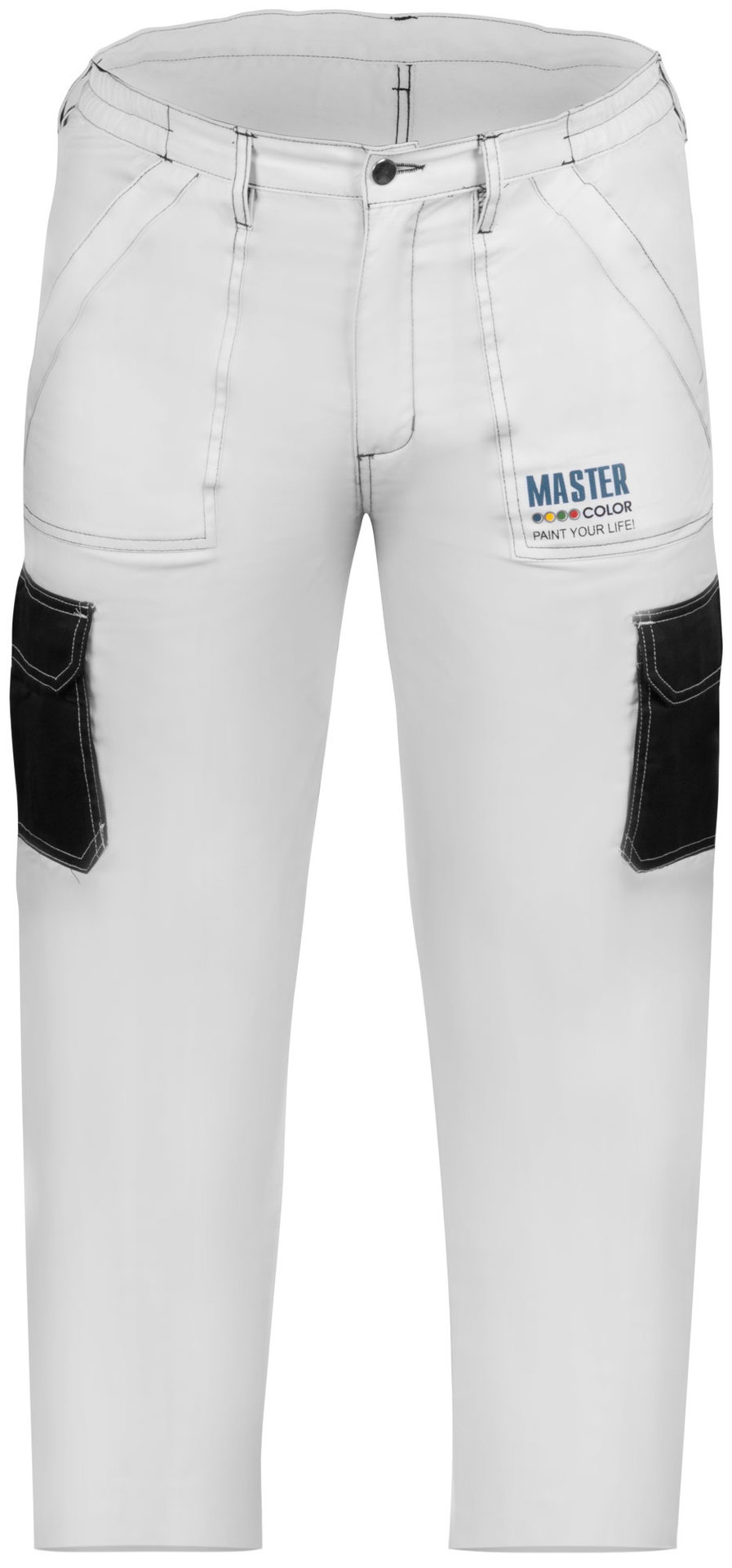 Брюки рабочие Master Color, белые, эластичный пояс, 6 карманов, размер L (30-8012)