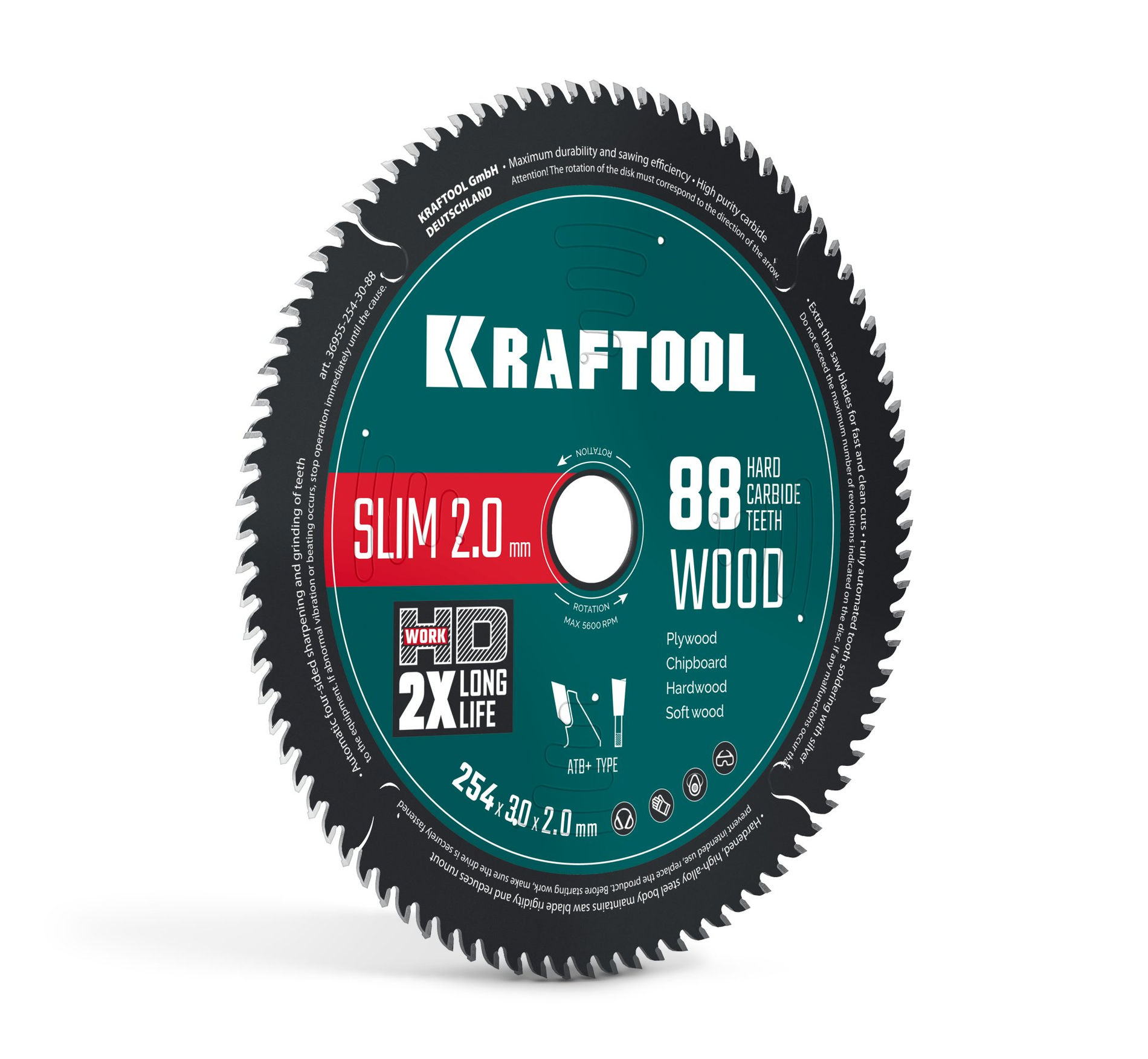 Диск пильный по дереву Slim wood cut, 254 х 30 x 2.0 мм, 88Т KRAFTOOL 36955-254-30-88