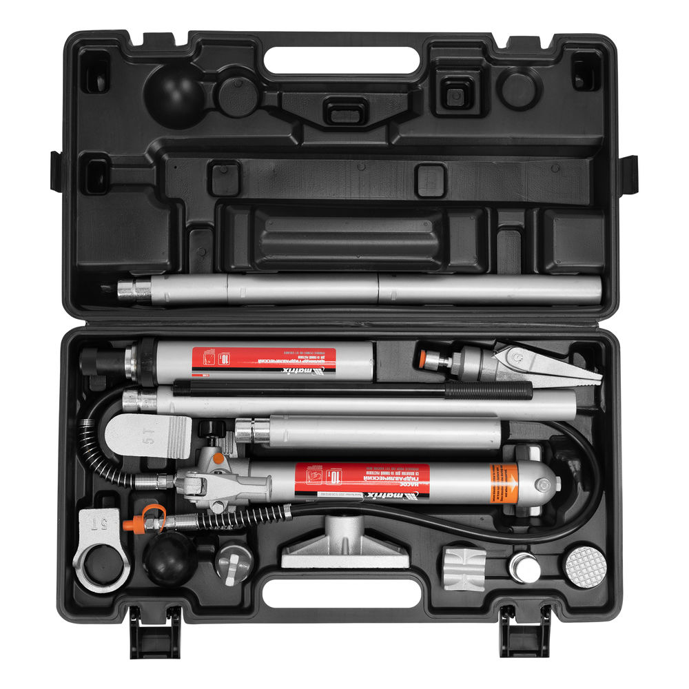 Растяжка гидравлическая, 10 т, набор из 17 предметов, 7 сменных насадок, в пластиковом кейсе Matrix (513405)