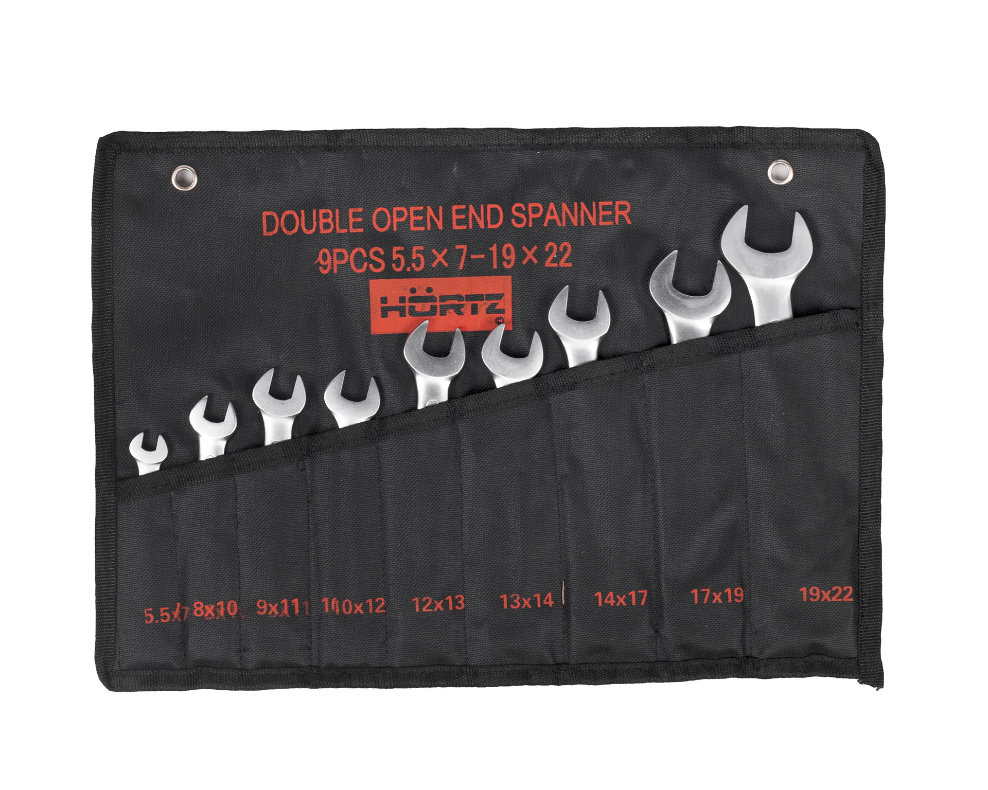 Набор ключей гаечных рожковых двусторонних 9 шт. 5,5-22 сатин финиш HORTZ